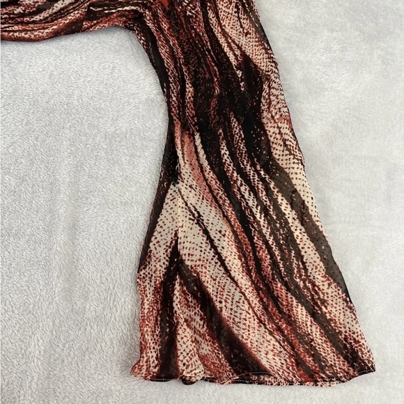 Julian Love womens long sleeve see through red clay blouse size Large - Picture 4 of 5